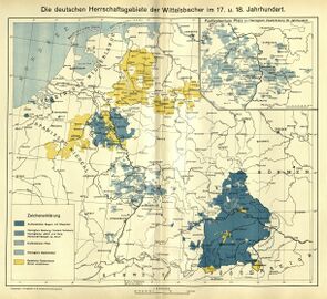 Deutsche Herrschaftsgebiete der Wittelsbacher im 17. und 18. Jahrhundert. (aus: Wilhelm Winkler, Pfälzischer Geschichtsatlas, Neustadt a.d.Haardt 1935, Karte 18)