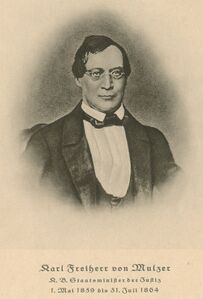 Karl Christoph Freiherr von Mulzer (1805-1875) war von 1859 bis 1864 Justizminister. Stich, um 1850. (Bayerische Staatsbibliothek, Bildarchiv port-031990)