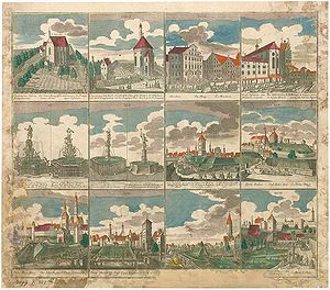 "Prospect der Führnehmsten Gebäude in und außerhalb der Freyen Reichs-Stadt Augsburg", Stichserie von Johann Michael Probst (1757-1809), Augsburg 1779. (bavarikon) (Bayerische Staatsbibliothek, Bildarchiv port-000055)