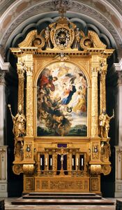 Hochaltar mit Kopie des ursprünglichen Bildes von Peter Paul Rubens. (Foto: Erzbischöfliches Ordinariat München, Hauptabteilung Kunst, Achim Bednorz)