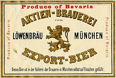 Flaschenetikett für Löwenbräu-Export, um 1924. (Bayerisches Wirtschaftsarchiv F2, 9887)
