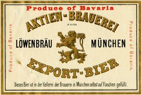 Flaschenetikett für Löwenbräu-Export, um 1924. (Bayerisches Wirtschaftsarchiv F2, 9887)