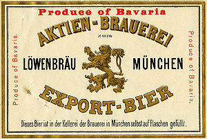 Flaschenetikett für Löwenbräu-Export, um 1924. (Bayerisches Wirtschaftsarchiv F2, 9887)