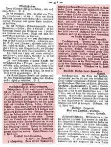 Anzeigen für Klosterversteigerungen in der Kurpfalzbaierischen Münchner Staats-Zeitung (farblich hervorgehoben). Abb. aus: Kurpfalzbaierische Münchner Staats-Zeitung 90 (16.4.1803), 436. (Bayerische Staatsbibliothek, 4 Eph.pol. 68-1803)