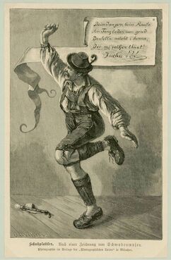 Druckgrafik von Gustav Majer (1847–1900), "Schuhplattler", um 1890. (Haus der Bayerischen Geschichte, Sammlung Jean Louis)