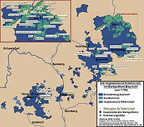Die Vogtländische Ritterschaft im Markgraftum Bayreuth (um 1790). (Gestalung: Stefan Schnupp; Angaben u.a. nach: Hanns Hubert Hofmann, Mittel- und Oberfranken am Ende des Alten Reiches 1792, München 1954; Spindler/Diepolder, Bayerischer Geschichtsatlas, 25)