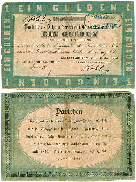 Datei:Darlehenschein Kaiserslautern 1870.jpg