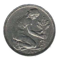 Rückseite der 50-Pfennig-Münze der Bank deutscher Länder (BdL) von 1949.