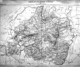 Karte der Rheinpfalz, links unten das Gebiet der Saarpfalz um Homburg und Blieskastel. (Victor-Adolphe Malte-Brun, L'Allemagne illustrée. 5 Bände, Paris 1885-1888, Siebenpfeiffer-Stiftung, Homburg)