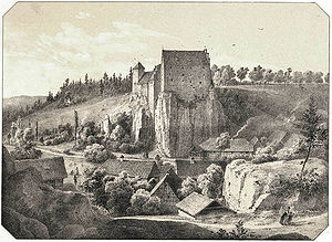 Schloss Wiesentfels. Ansicht von Carl August Lebschée 1850. (Landschaftmuseum Obermain)