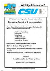 Plakat der CSU gegen das Volksbegehren "Schlanker Staat ohne Senat" von 1998. (Hanns-Seidel-Stiftung, Archiv für Christlich-Soziale Politik, Pl S : 7686)