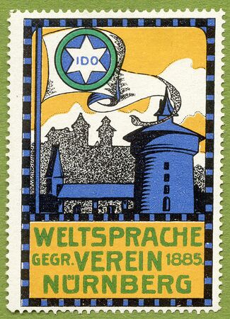Reklamemarke des Weltsprachevereins Nürnberg, um 1900. (Reklamemarkenarchiv Professor Günter Schweiger, WU-Wien)