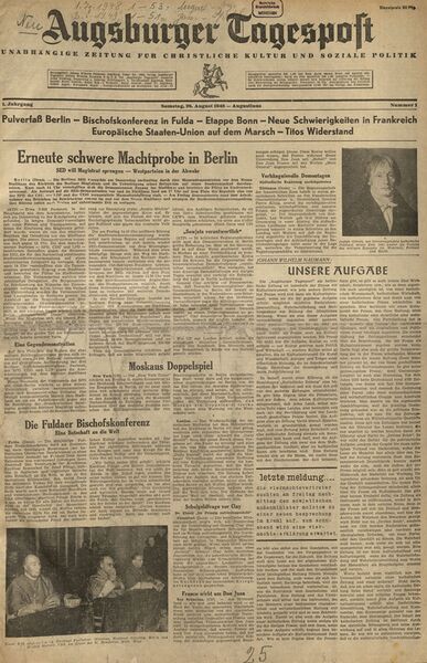 Datei:Titelblatt Augsburger Tagespost 28.8.1948.jpg