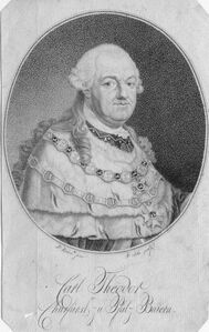 Kurfürst Karl Theodor von Pfalzbayern (1742-1799 Kurfürst von der Pfalz, seit 1777 Kurfürst von Pfalzbayern), Kupferstich um 1790 von Friedrich John (1769-1843). (Bayerische Staatsbibliothek, Bildarchiv)