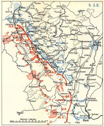 Karte mit Truppenbewegungen vom 5. September 1914. (Abb. aus: Karl Deuringer, Die Schlacht in Lothringen, Bd. 1, Lageskizzen, Blatt 1, h)